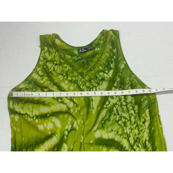 Vintage Asymmetrical Tie Dye Maxi Dress One Size Lime Green Boho Hippie Festival - Picture 8 of 9